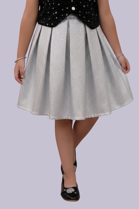 Shop_Lil Drama_Black Velvet, Jacquard Star Print Top And Skirt Set _Online_at_Aza_Fashions