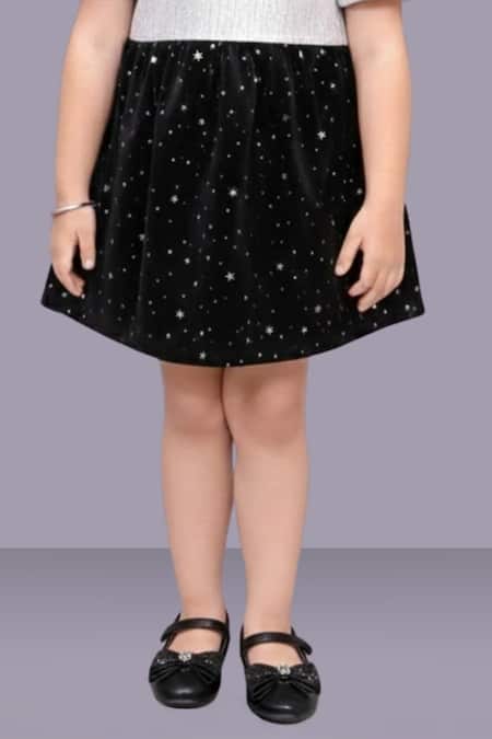 Buy_Lil Drama_White Jacquard, Velvet Foil Printing Top And Star Skirt Set _Online_at_Aza_Fashions