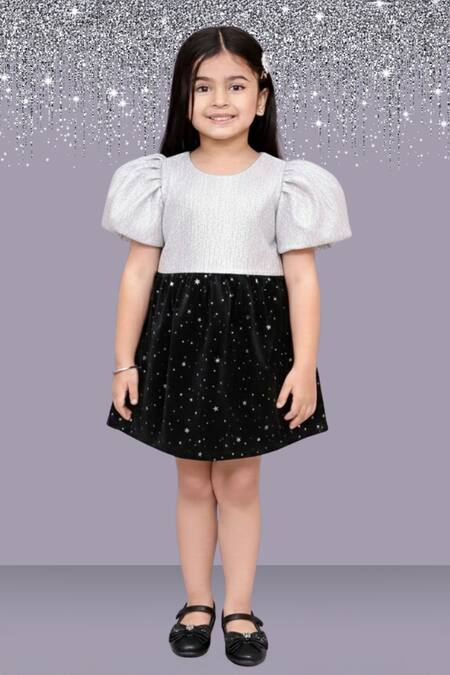 Lil Drama Jacquard Top & Velvet Star Print Skirt Set 