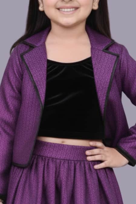 Buy Lil Drama Purple Jacquard Woven Jacket And Bubble Skirt Set Online at Aza Fashions Buy_Lil Drama_Purple Jacquard Woven Jacket And Bubble Skirt Set _Online_at_Aza_Fashions