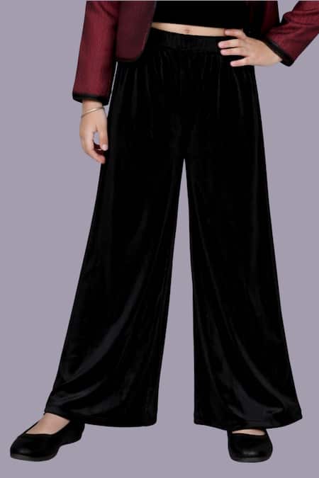 Buy_Lil Drama_Maroon Jacquard, Velvet Jacket And Pant Set _Online_at_Aza_Fashions