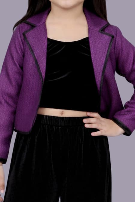 Shop_Lil Drama_Purple Jacquard, Velvet Jacket And Pant Set _Online_at_Aza_Fashions