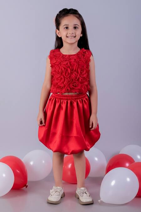Lil Drama Floral Applique Top & Bubble Skirt Set 
