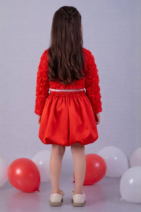 Lil Drama Floral Applique Jacket & Bubble Skirt Set 