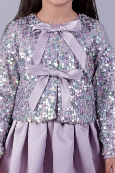Shop_Lil Drama_Purple Net, Satin Sequins, Bows Embellished Jacket And Skirt Set _Online_at_Aza_Fashions