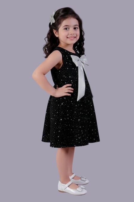 Lil Drama_Black Velvet Bows, Glitter Star Print Dress _Online_at_Aza_Fashions