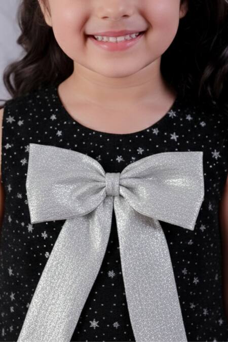Buy_Lil Drama_Black Velvet Bows, Glitter Star Print Dress _Online_at_Aza_Fashions