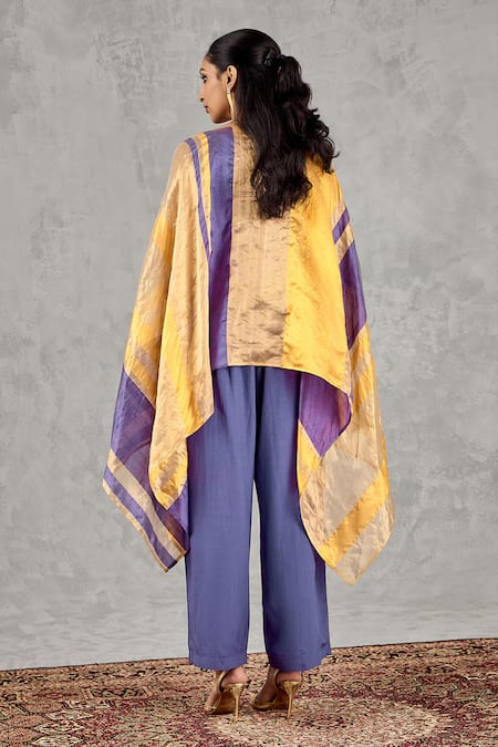 Shivani Bhargava Striped Chanderi Cape & Pant Set 