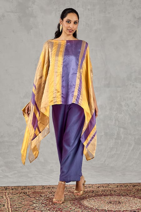 Shivani Bhargava Striped Chanderi Cape & Pant Set 