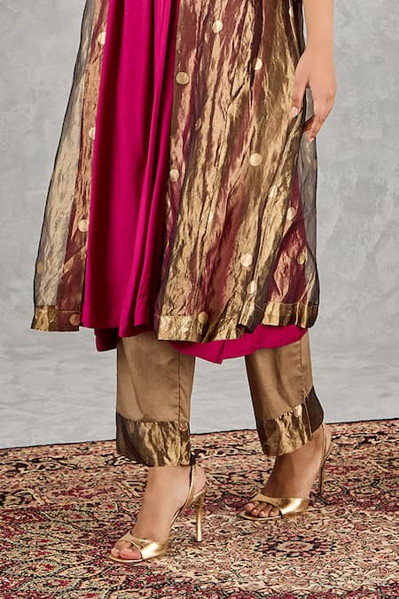 Shivani Bhargava_Gold Silk, Cotton Embroidery, Zari, Tassels Open Neck, Jacket And Kurta Set _at_Aza_Fashions