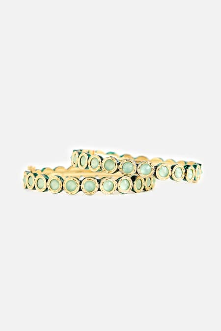 Vivinia By Vidhi Mehra_Green Stones Elegant Embellished Bangles _Online_at_Aza_Fashions