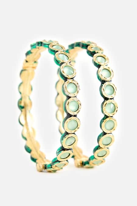 Vivinia By Vidhi Mehra Elegant Green Stone Embellished Bangles 