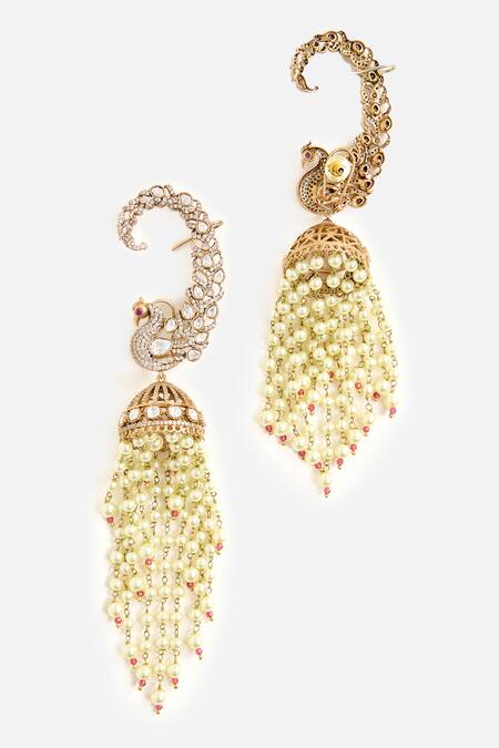 Vivinia By Vidhi Mehra_Gold Plated Pearls, Stones Embellished Chandeliers _Online_at_Aza_Fashions