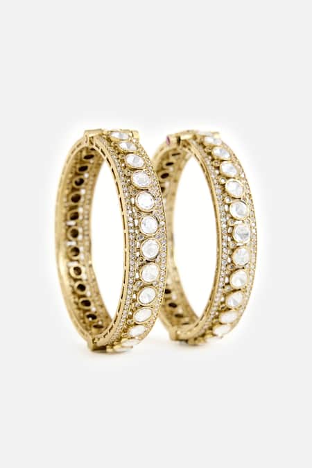Vivinia By Vidhi Mehra_Gold Plated Stones, Crystals Moissanite Kundan And Polki Embellished Bangles _Online_at_Aza_Fashions