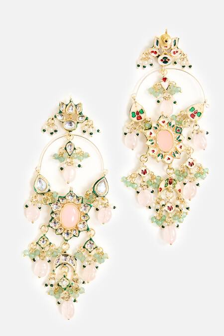 Vivinia By Vidhi Mehra_Pink Stones, Pearls Kundan And Embellished Earrings _Online_at_Aza_Fashions