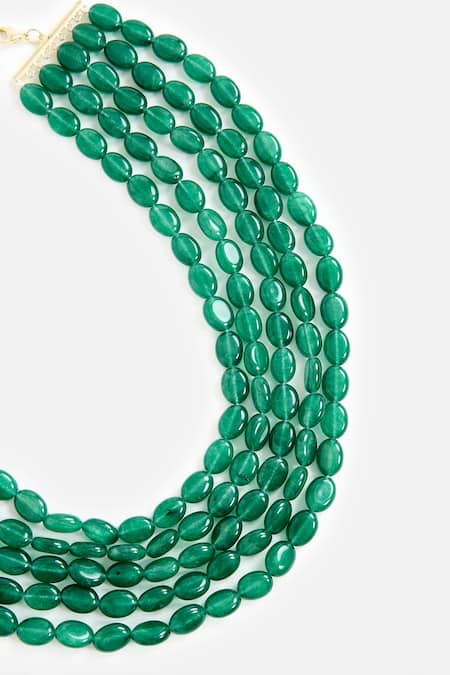 Vivinia By Vidhi Mehra_Green Emerald Layered Statement Necklace _Online_at_Aza_Fashions