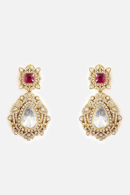 Vivinia By Vidhi Mehra Teardrop Stone Statement Earrings 