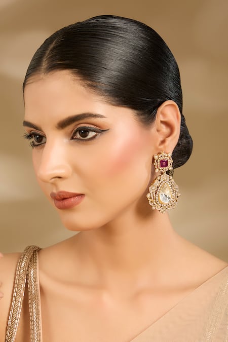 Vivinia By Vidhi Mehra Teardrop Stone Statement Earrings 
