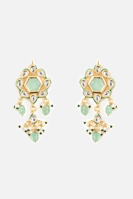 Buy_Vivinia By Vidhi Mehra_Green Beads, Pearls, Stones Gold And Beaded Choker Set _Online_at_Aza_Fashions