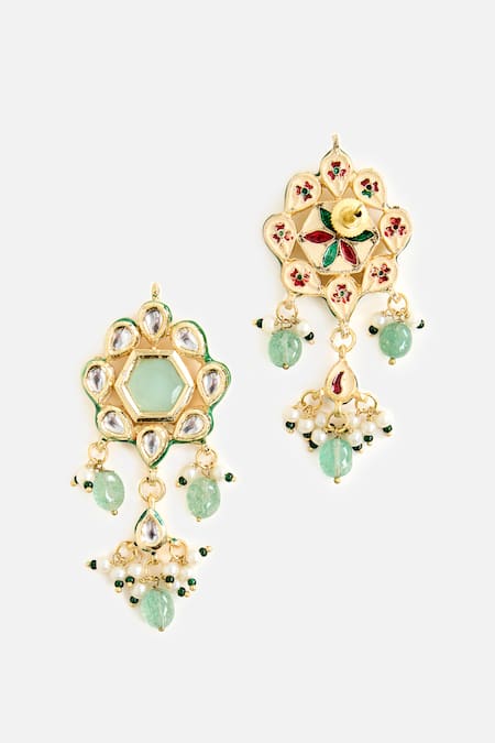 Shop_Vivinia By Vidhi Mehra_Green Beads, Pearls, Stones Gold And Beaded Choker Set _Online_at_Aza_Fashions