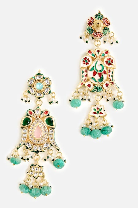 Vivinia By Vidhi Mehra Emerald Drop Statement Earrings 