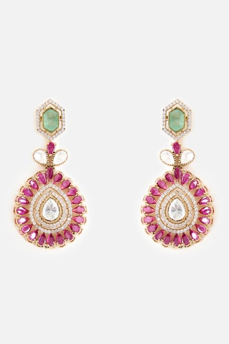 Buy_Vivinia By Vidhi Mehra_Gold Plated Stones, Pearls Green And Pink Choker Necklace Set _Online_at_Aza_Fashions