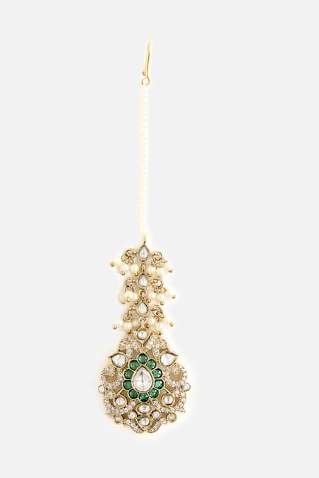 Vivinia By Vidhi Mehra_Multi Color Stones, Pearls Green And White Long Necklace Set _Online_at_Aza_Fashions
