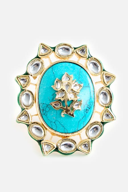 Vivinia By Vidhi Mehra Turquoise Stone Statement Ring 