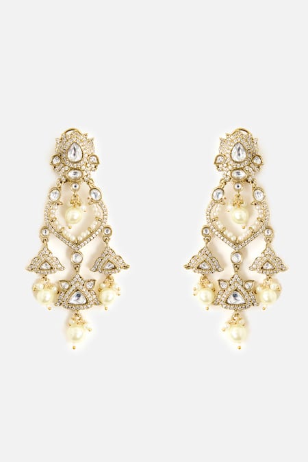 Vivinia By Vidhi Mehra Gold Floral Dangler Earrings