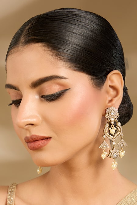 Vivinia By Vidhi Mehra Gold Floral Dangler Earrings