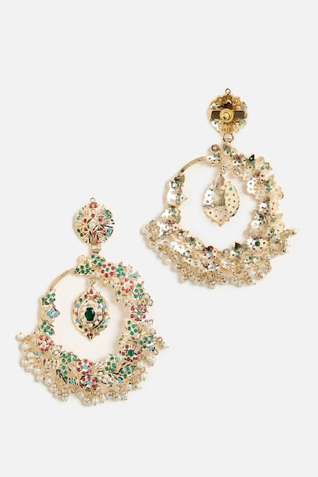 Vivinia By Vidhi Mehra_Gold Plated Stones, Pearls And Studded Chandbalis _Online_at_Aza_Fashions