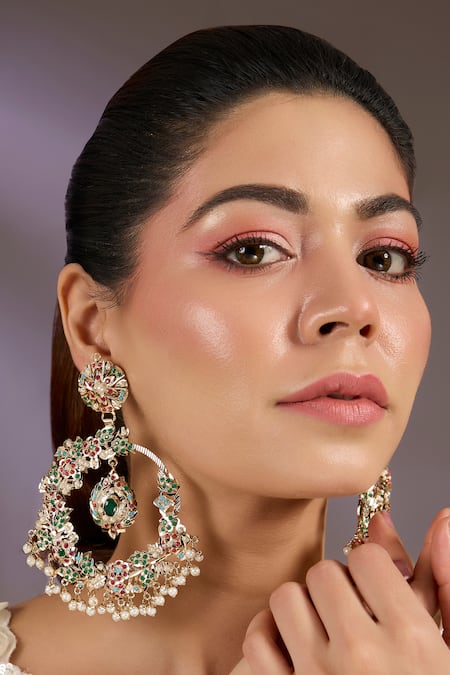 Vivinia By Vidhi Mehra Stone & Pearl Studded Chandbalis 