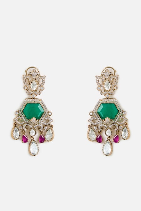 Vivinia By Vidhi Mehra_Multi Color Stones, Crystals Emerald And Kundan Choker Necklace Set _Online_at_Aza_Fashions