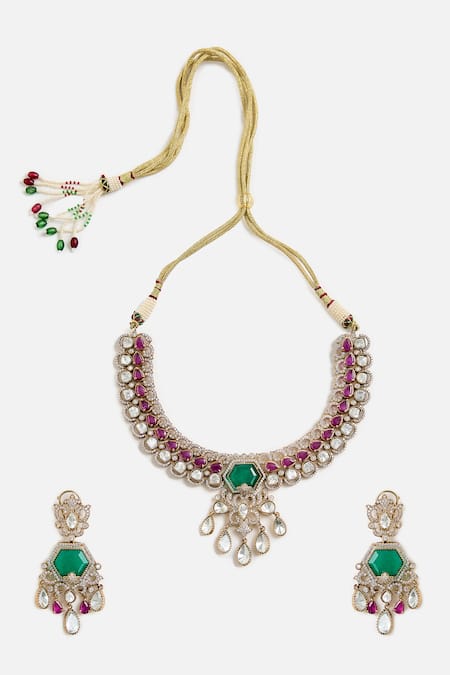 Vivinia By Vidhi Mehra Emerald & Kundan Choker Necklace Set 