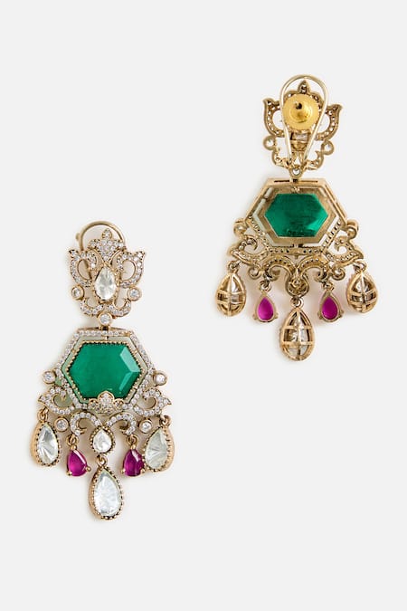 Buy_Vivinia By Vidhi Mehra_Multi Color Stones, Crystals Emerald And Kundan Choker Necklace Set _Online_at_Aza_Fashions