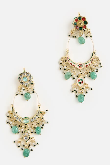 Vivinia By Vidhi Mehra Emerald & Kundan Chandbali Earrings 