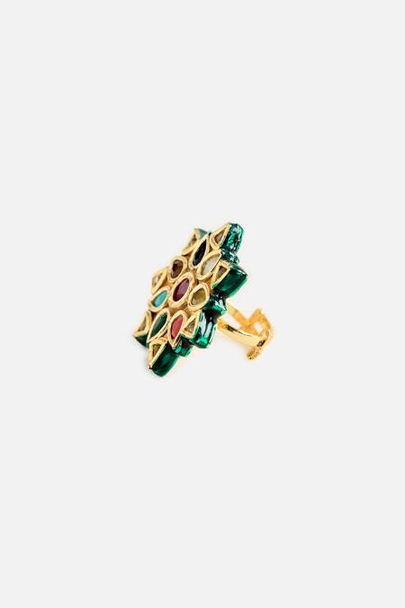 Vivinia By Vidhi Mehra_Multi Color Stones, Multicolor Kundan Statement Ring _Online_at_Aza_Fashions