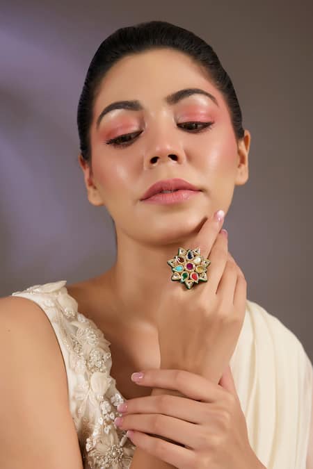 Vivinia By Vidhi Mehra Multicolor Kundan Statement Ring 