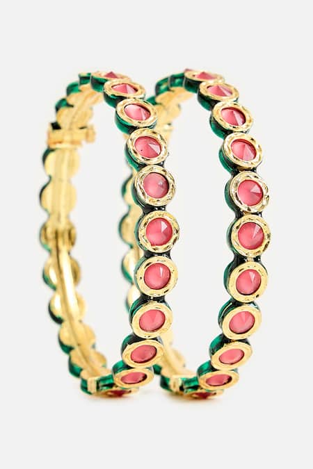 Vivinia By Vidhi Mehra Floral Enamel Kundan Embellished Bangle 