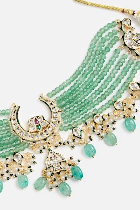 Shop Vivinia By Vidhi Mehra Green Beads, Pearls, Stones Beaded Kundan Choker Set Online at Aza Fashions Shop_Vivinia By Vidhi Mehra_Green Beads, Pearls, Stones Beaded Kundan Choker Set _Online_at_Aza_Fashions