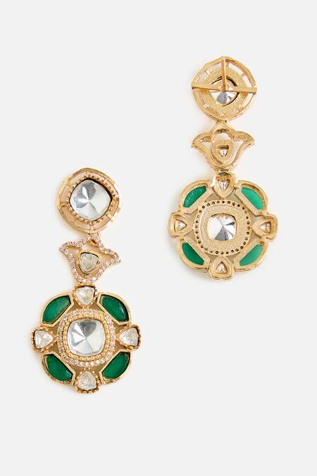 Shop_Vivinia By Vidhi Mehra_Gold Plated Stones, Crystals And Emerald Kundan Necklace Set _Online_at_Aza_Fashions
