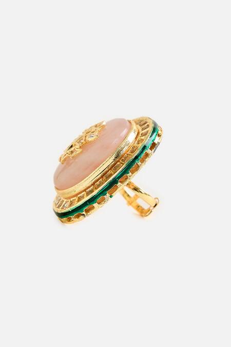 Vivinia By Vidhi Mehra_Pink Stones, Oversized Kundan Statement Ring _Online_at_Aza_Fashions