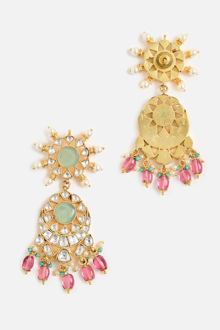 Shop_Vivinia By Vidhi Mehra_Multi Color Beads, Pearls, Stones Kundan And Beaded Bridal Choker Set _Online_at_Aza_Fashions