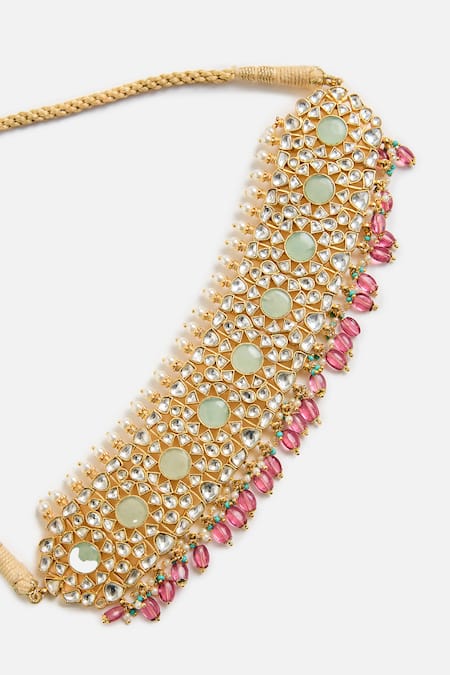 Vivinia By Vidhi Mehra_Multi Color Beads, Pearls, Stones Kundan And Beaded Bridal Choker Set _at_Aza_Fashions