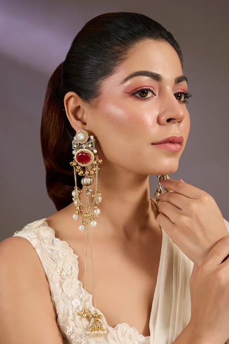 Vivinia By Vidhi Mehra Pearl & Kundan Statement Earrings 