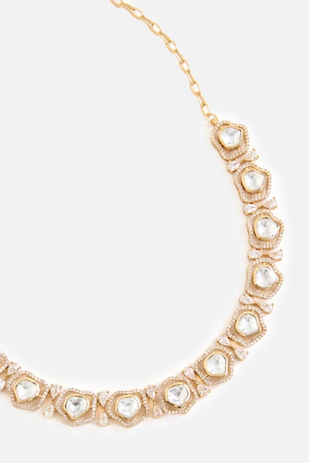 Vivinia By Vidhi Mehra_Gold Plated Stones, Crystals Kundan Embellished Choker Set _Online_at_Aza_Fashions