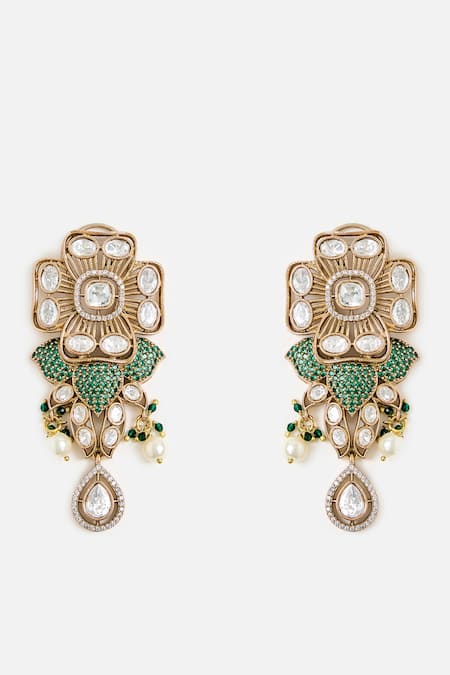 Vivinia By Vidhi Mehra_Green Stones, Pearls Kundan And Emerald Statement Necklace Set _Online_at_Aza_Fashions