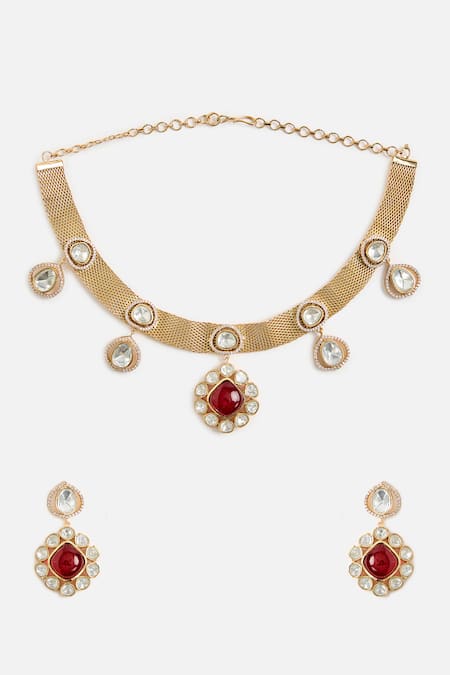 Vivinia By Vidhi Mehra Ruby & Kundan Pearl Necklace Set 