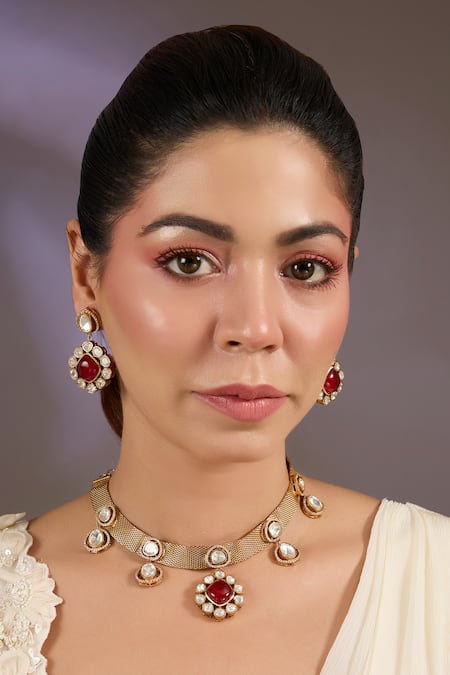 Vivinia By Vidhi Mehra Ruby & Kundan Pearl Necklace Set 