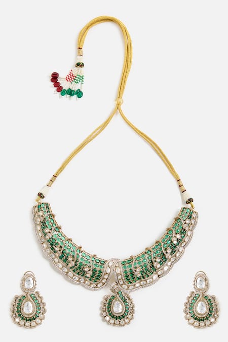 Vivinia By Vidhi Mehra Elegant Green Kundan Choker Set 